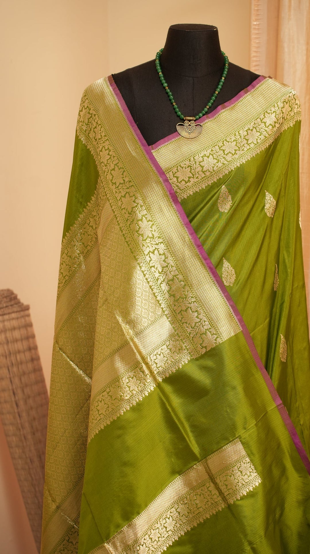 Mint Green Banarasi Silk Saree Minar | SILK MARK CERTIFIED | SHOBITAM