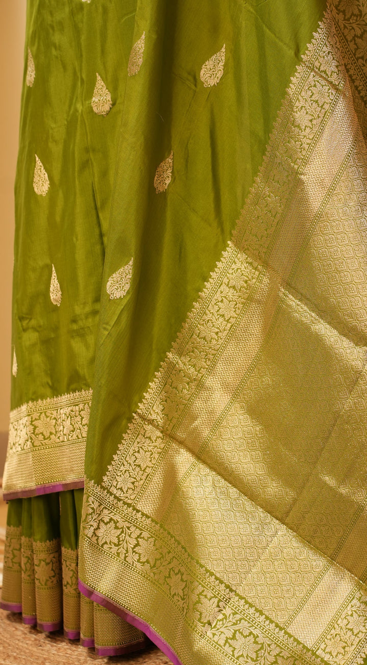 Mint Green Banarasi Silk Saree Minar | SILK MARK CERTIFIED | SHOBITAM