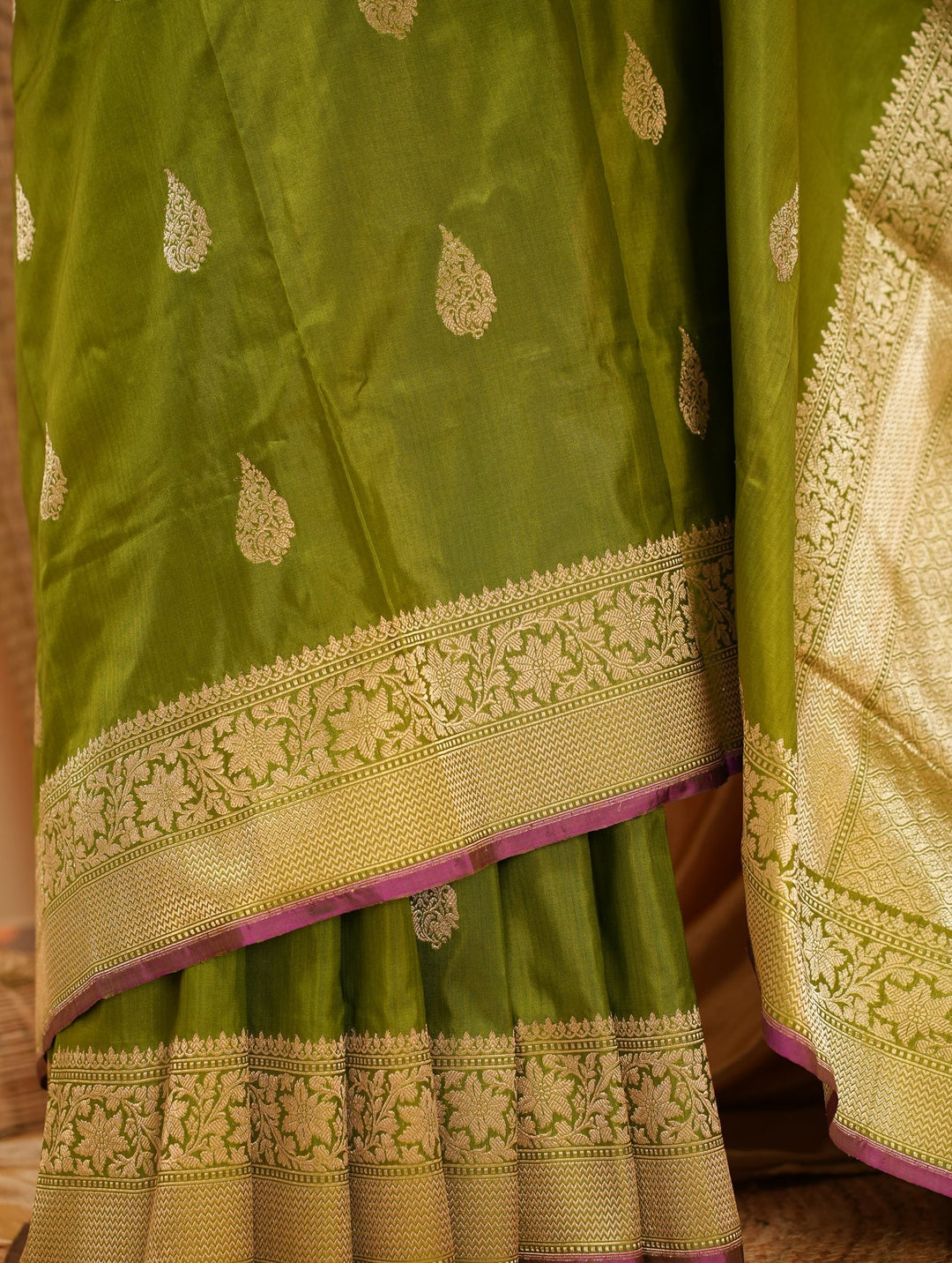 Mint Green Banarasi Silk Saree Minar | SILK MARK CERTIFIED | SHOBITAM