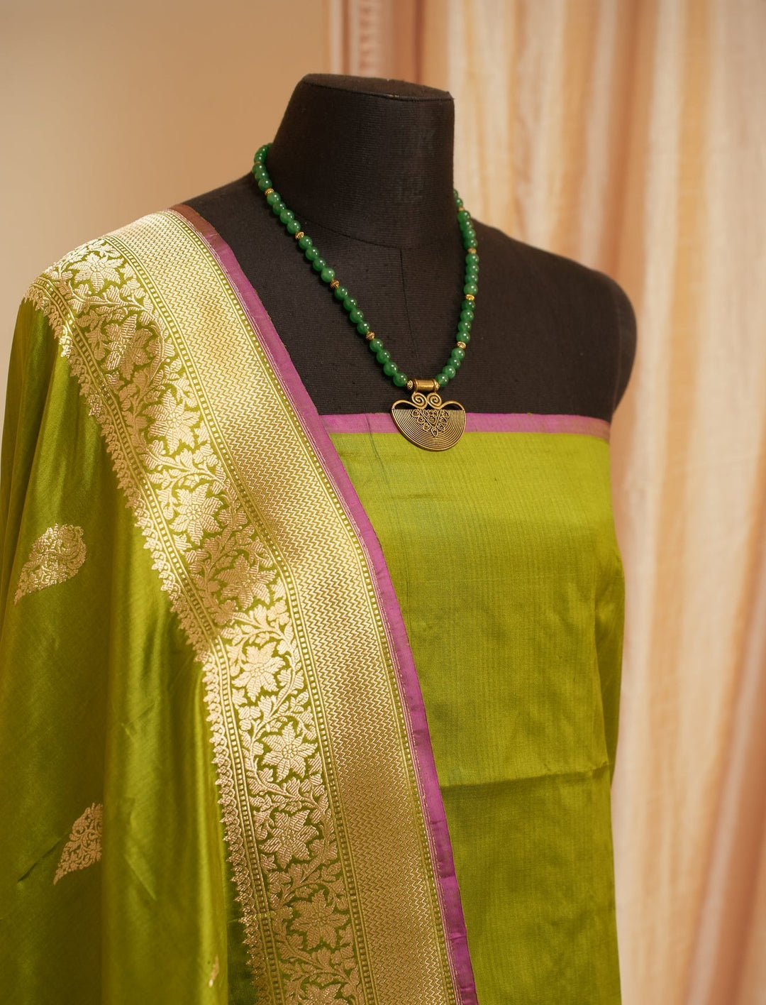 Mint Green Banarasi Silk Saree Minar | SILK MARK CERTIFIED | SHOBITAM