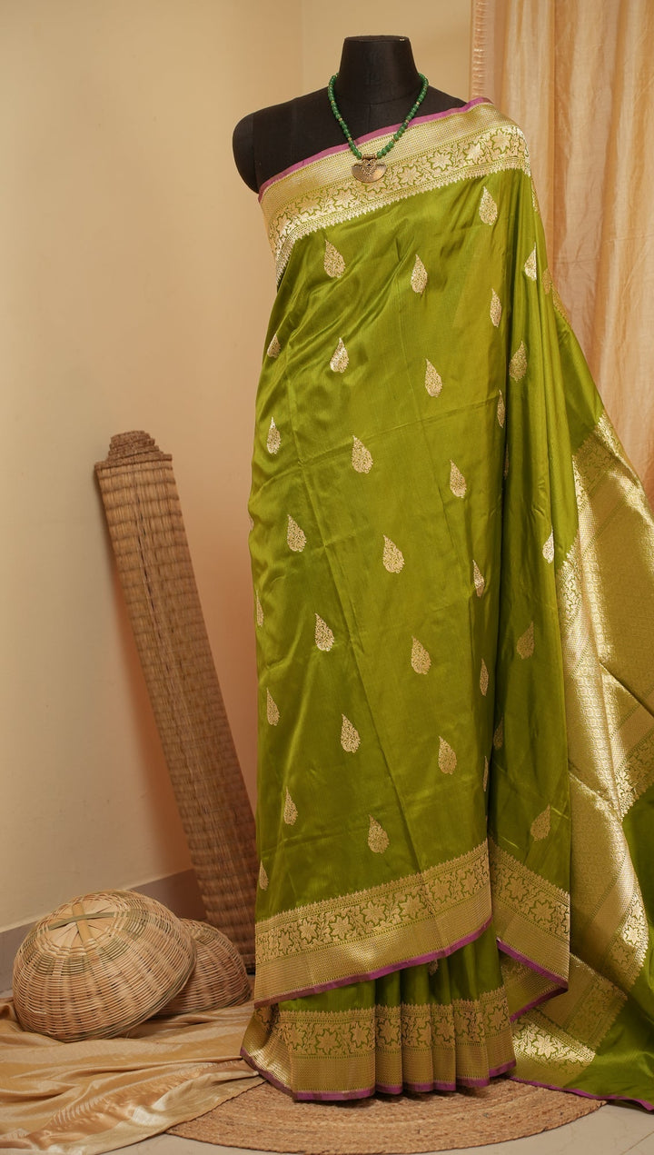 Mint Green Banarasi Silk Saree Minar | SILK MARK CERTIFIED | SHOBITAM