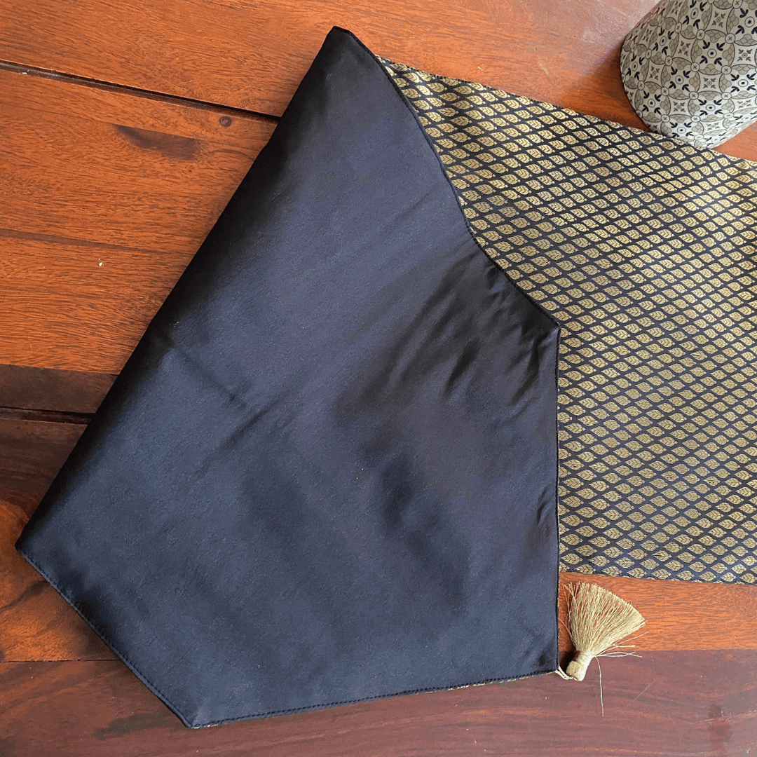 Kalyani Black Brocade Table Runner 12" x 72"|SHOBITAM