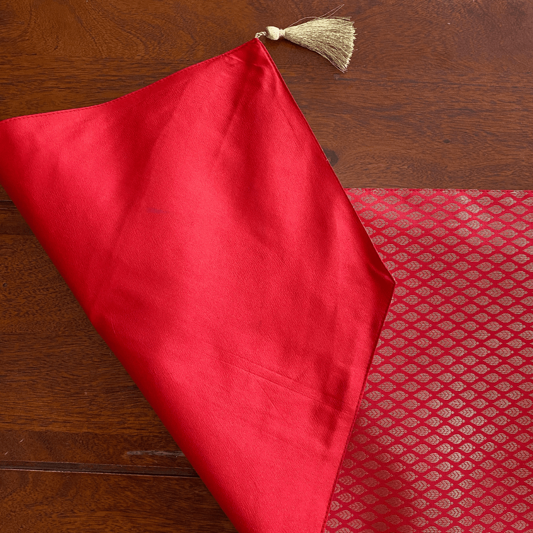Sugandha Scarlet Red Brocade Table Runner | SHOBITAM