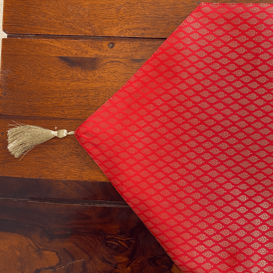 Sugandha Scarlet Red Brocade Table Runner | SHOBITAM