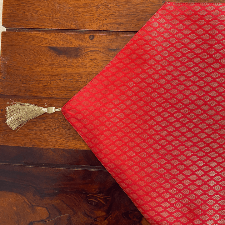 Sugandha Scarlet Red Brocade Table Runner | SHOBITAM