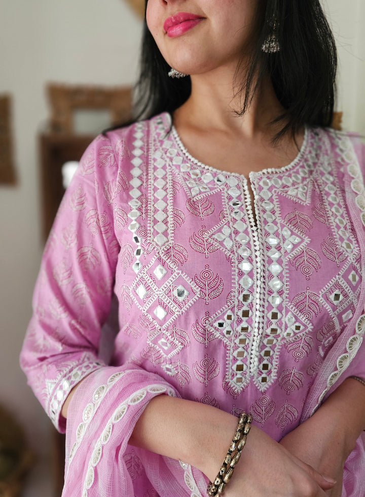 JASMINE Purple Cotton Embroidered Kurta Set Of 2