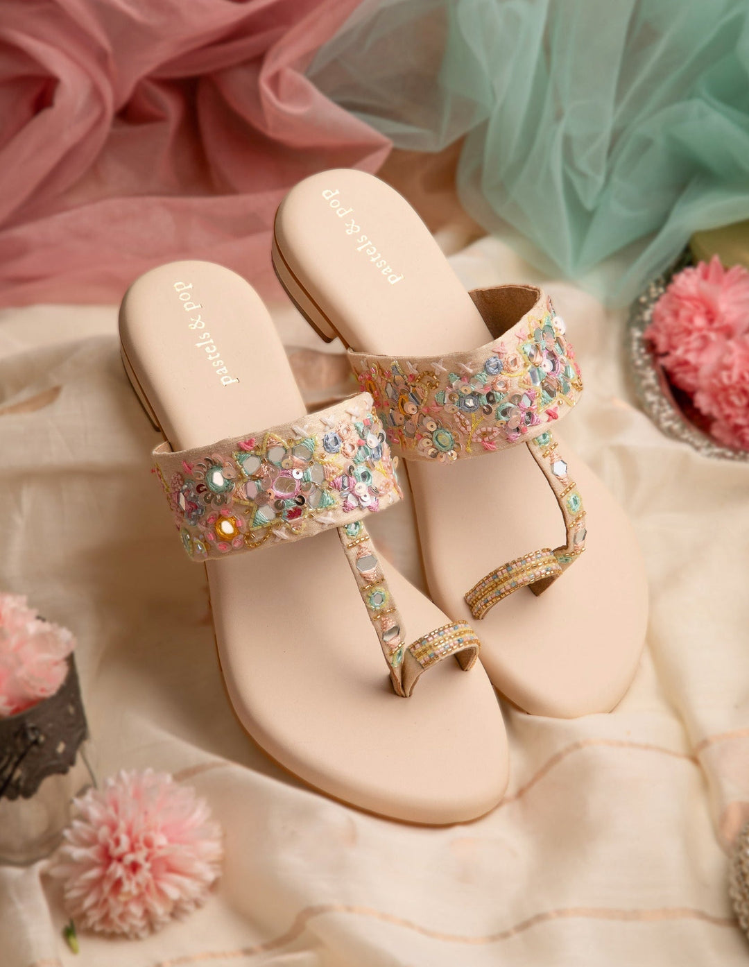AAINA Festive Mirror & Sequin Work Toe-Ring Sandals