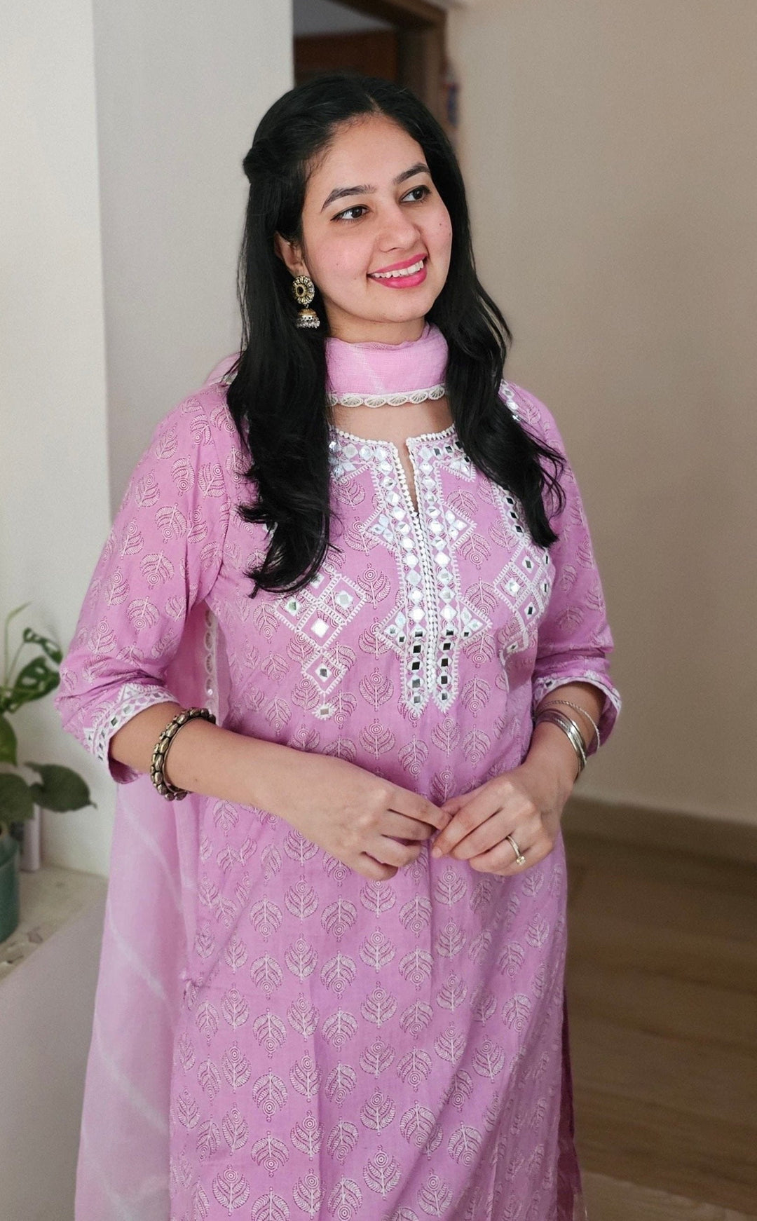 JASMINE Purple Cotton Embroidered Kurta Set Of 2