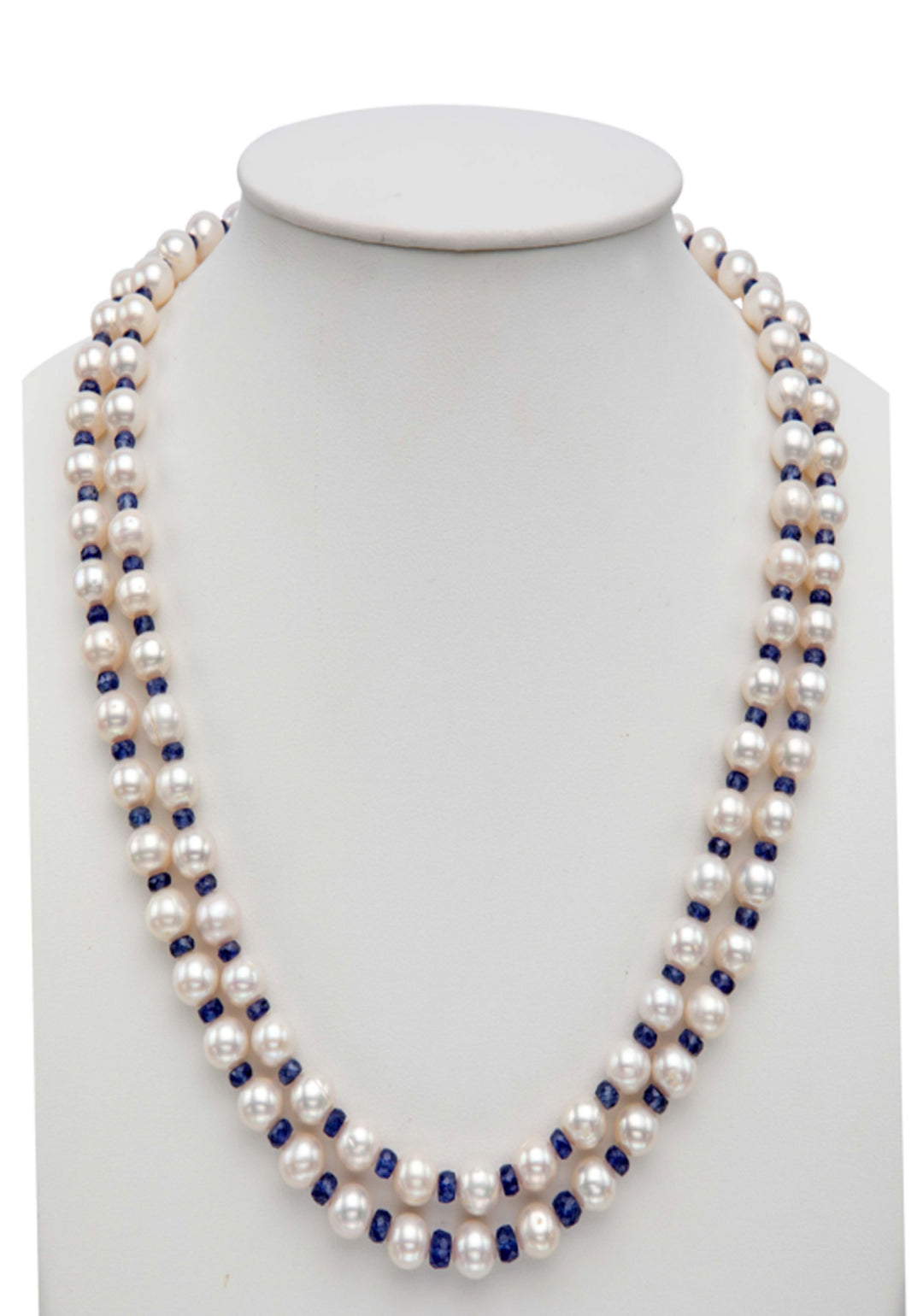 2 Strand Pearls And Real Sapphire Necklace and earrings Set