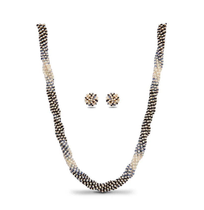 Natural Shaded Blue Sapphire and 1.0-2.0mm Seed Freshwater Pearls Necklace Set - AAA Quality | SHOBITAM