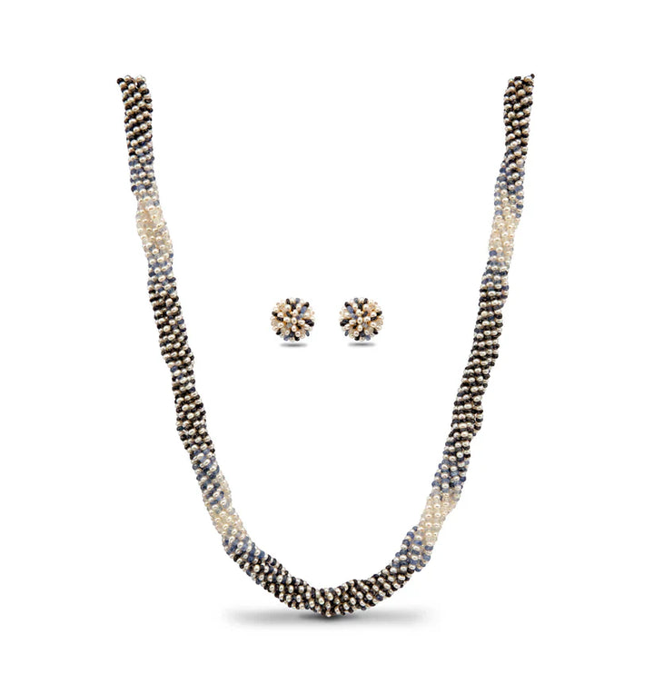 Natural Shaded Blue Sapphire and 1.0-2.0mm Seed Freshwater Pearls Necklace Set - AAA Quality | SHOBITAM