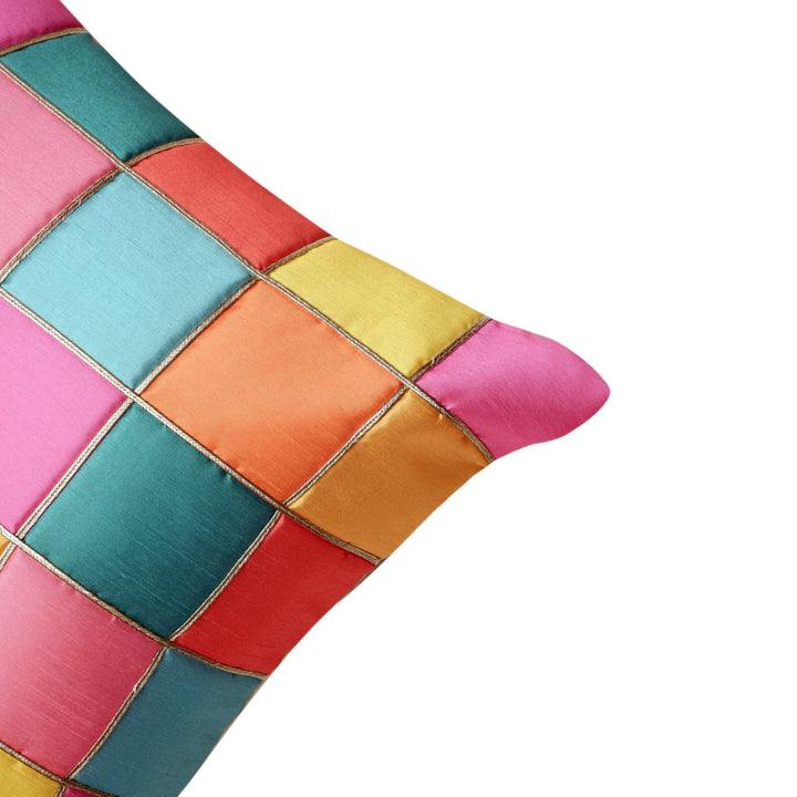 Multicolour Mosaic Tiles Pink Yellow Green Color Cushion Cover, Pack of 2, 16" x 16"-SHOBITAM