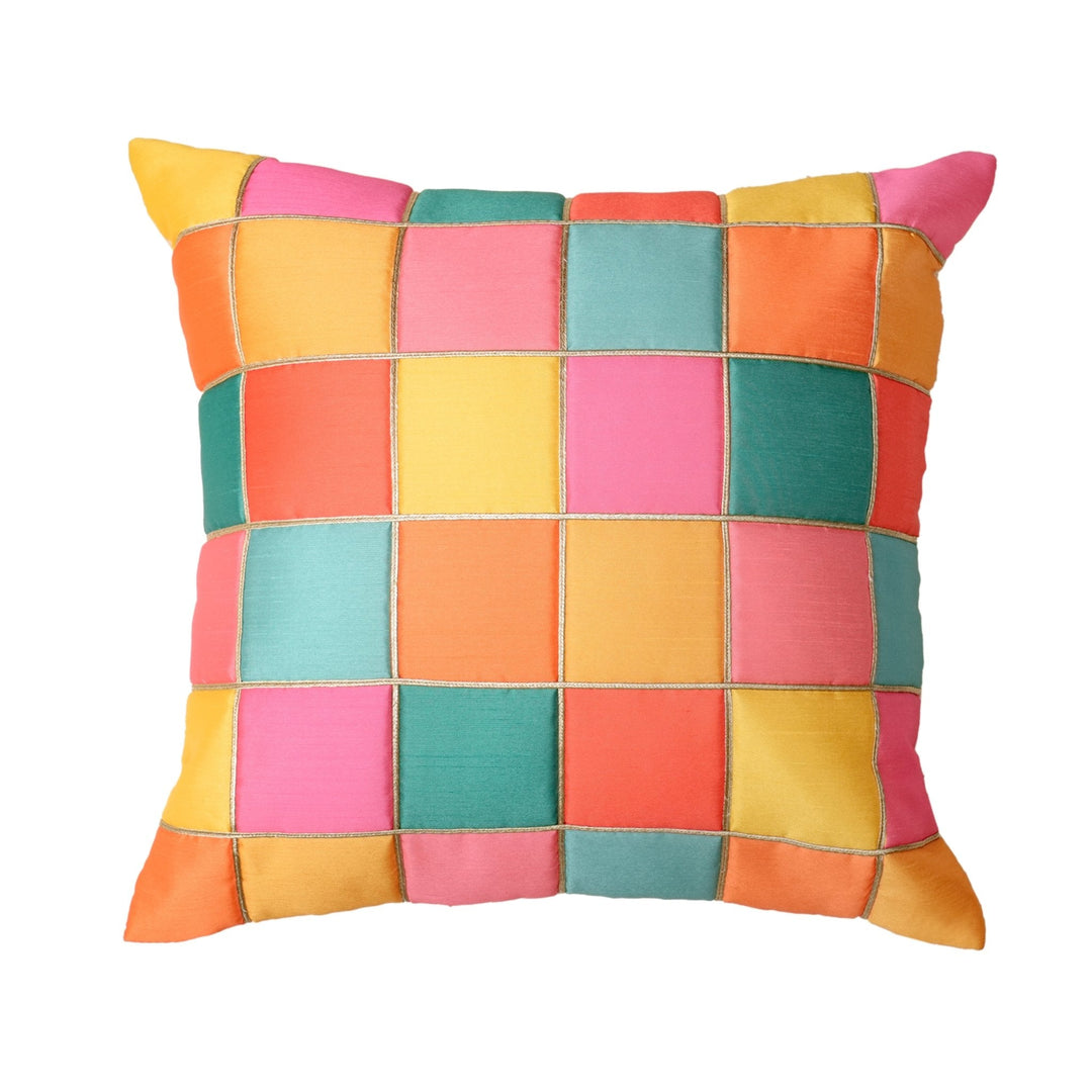 Multicolour Mosaic Tiles Pink Yellow Green Color Cushion Cover, Pack of 2, 16" x 16"-SHOBITAM