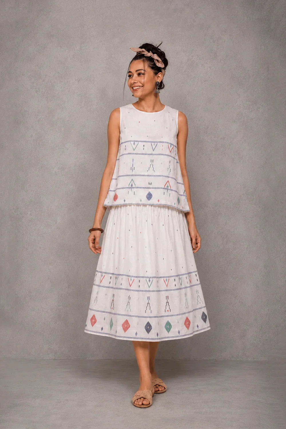 Mosaic White Jamdani Skord | SHOBITAM