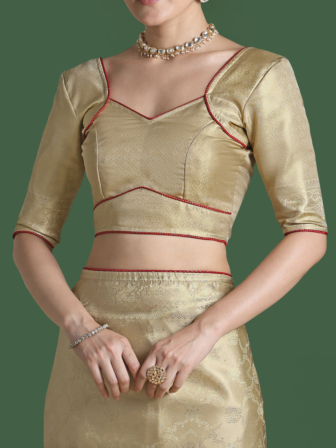 Golden Kanjivaram Satin Silk Woven Saree | SHOBITAM