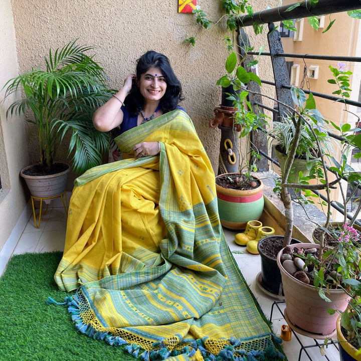 Basant Bhujodi Saree in Kala Cotton | SHOBITAM