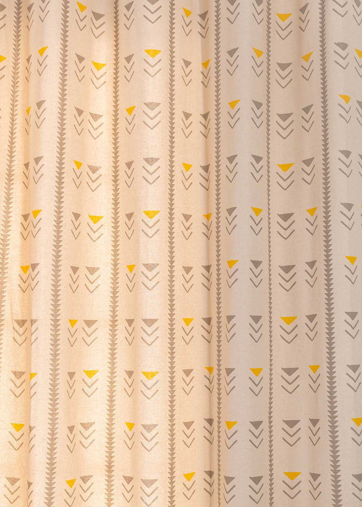 Mudline Printed 100% cotton ethnic curtain for living room - Room darkening - Mustard - Single Piece | SHOBITAM