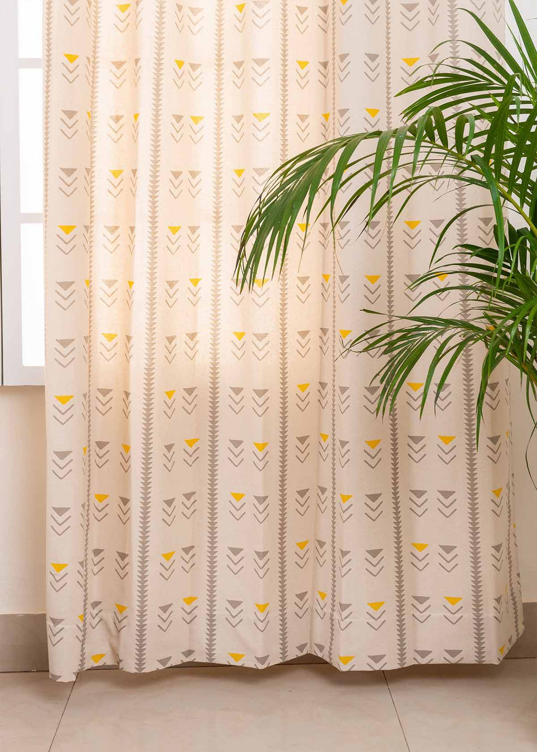 Mudline Printed 100% cotton ethnic curtain for living room - Room darkening - Mustard - Single Piece | SHOBITAM