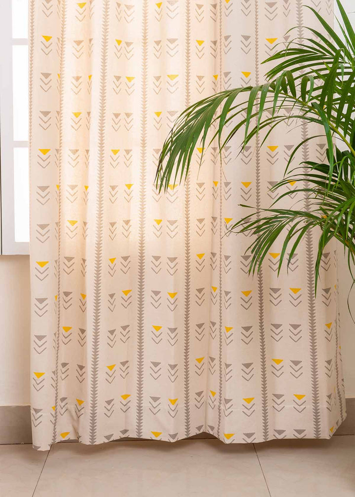 Mudline Printed 100% cotton ethnic curtain for living room - Room darkening - Mustard - Single Piece | SHOBITAM