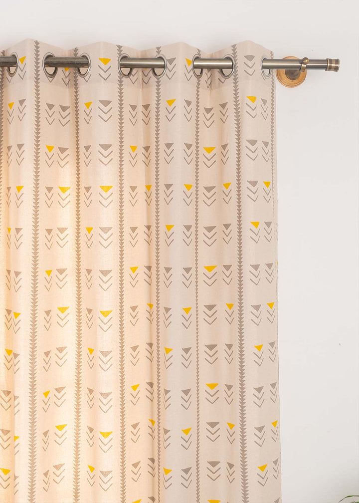 Mudline Printed 100% cotton ethnic curtain for living room - Room darkening - Mustard - Single Piece | SHOBITAM