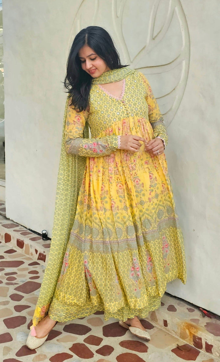 ROOH Yellow Printed Cotton Sharaa Set