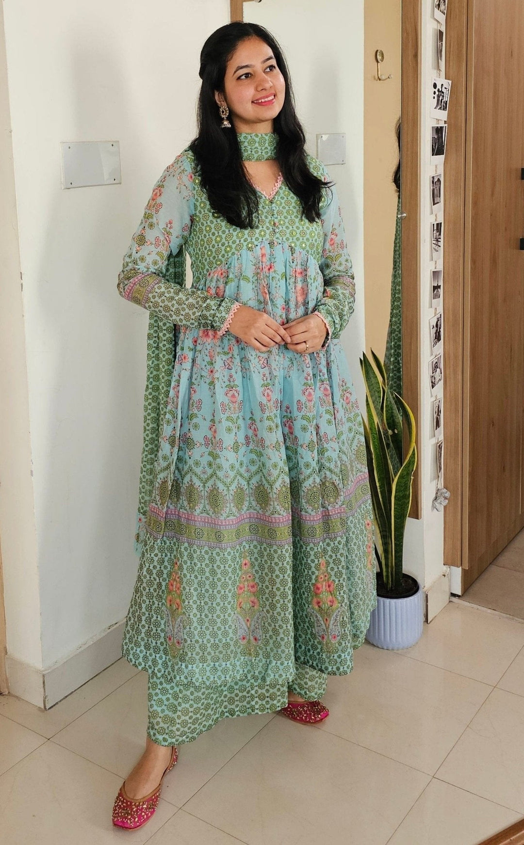 APARAJITA Green Sharara Cotton Embroidered and Mirrorwork Kurta Set Of 3