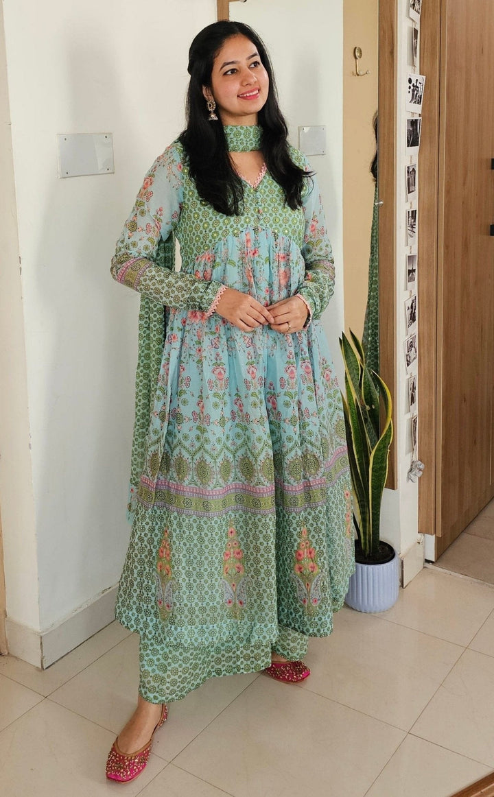APARAJITA Green Sharara Cotton Embroidered and Mirrorwork Kurta Set Of 3