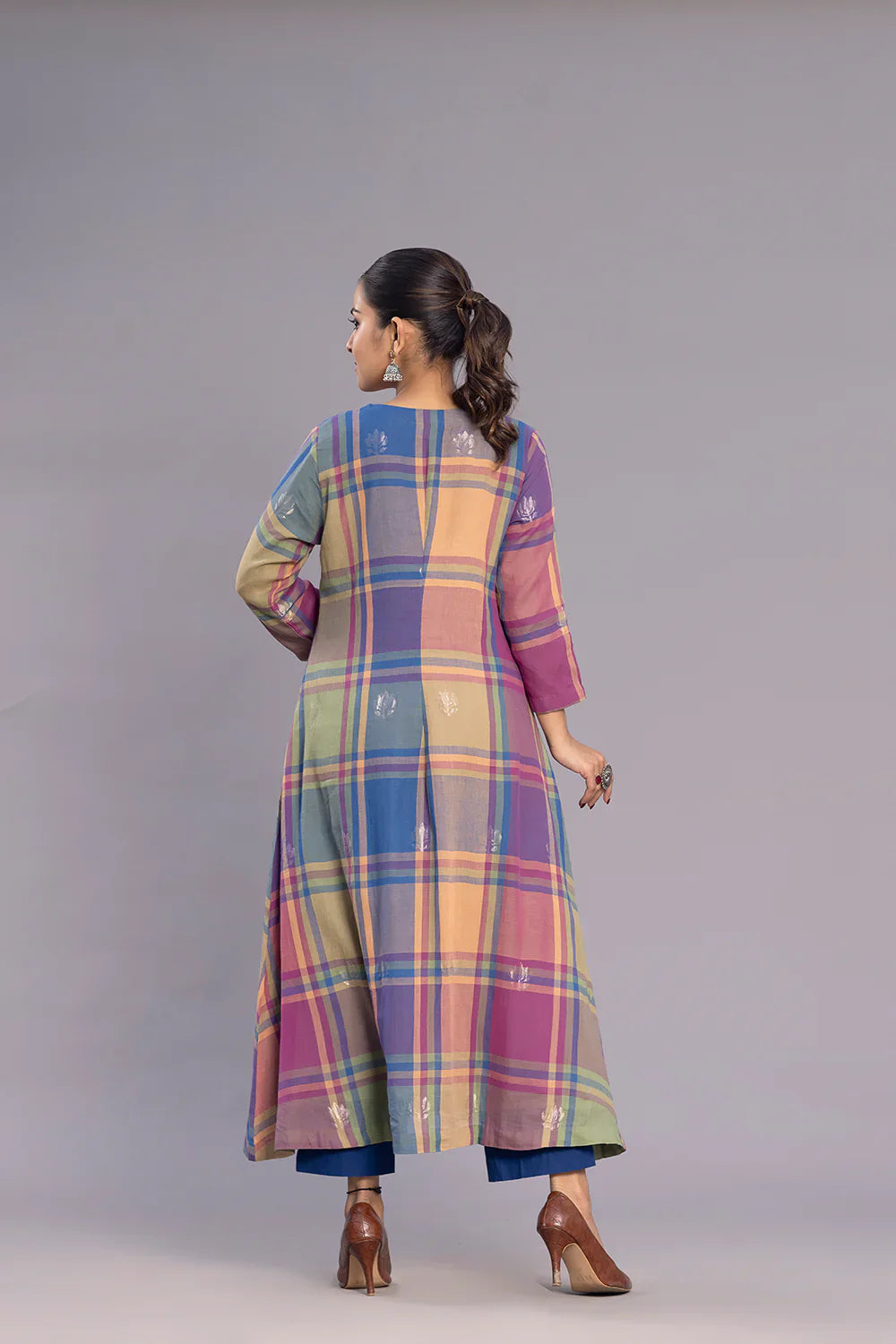 Handloom Multicolour Shalpa Motifs Zari Jamdani Kurta Set with Dupatta | SHOBITAM