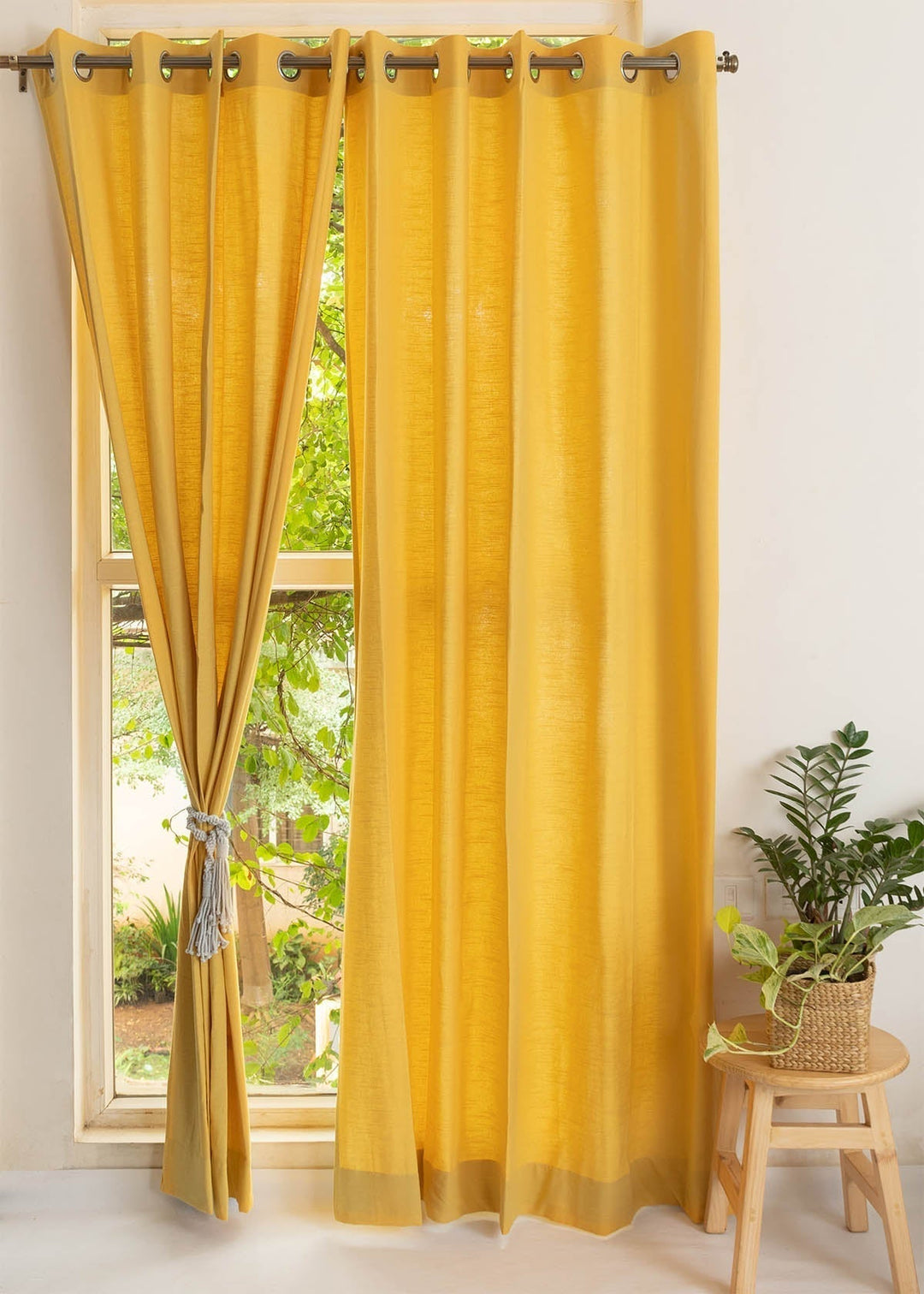 Solid Mustard 100% cotton plain curtain for bedroom - Room darkening - Single Piece | SHOBITAM