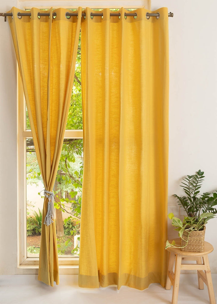 Solid Mustard 100% cotton plain curtain for bedroom - Room darkening - Single Piece | SHOBITAM