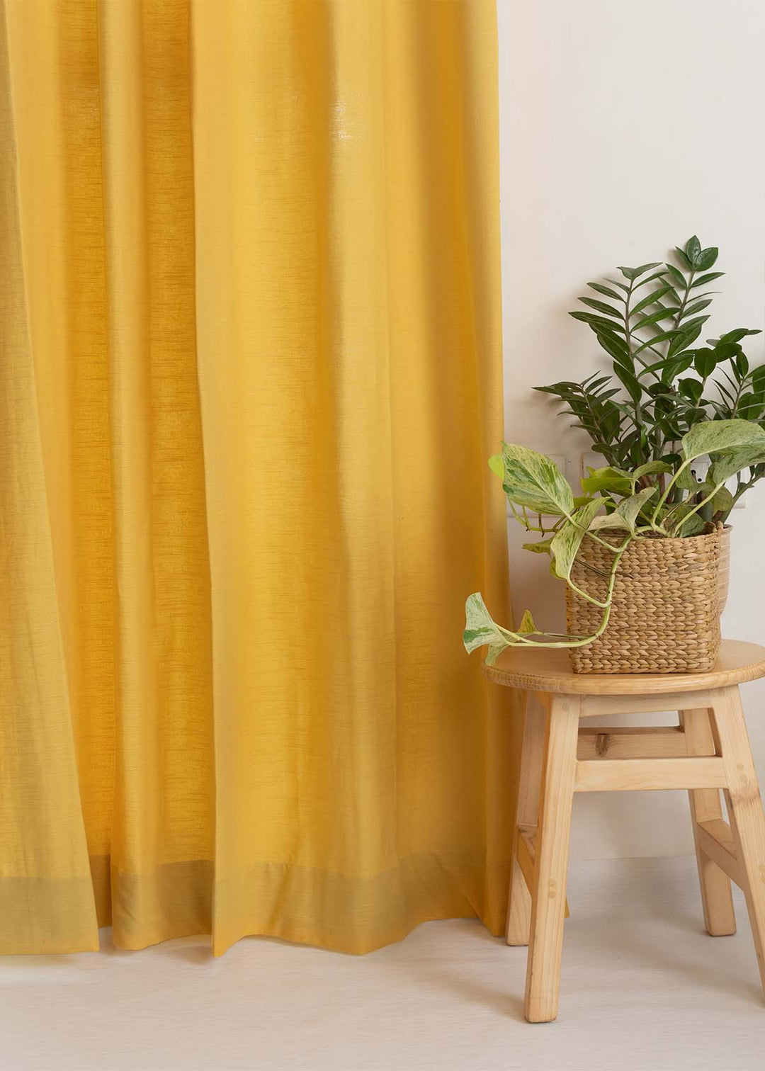 Solid Mustard 100% cotton plain curtain for bedroom - Room darkening - Single Piece | SHOBITAM