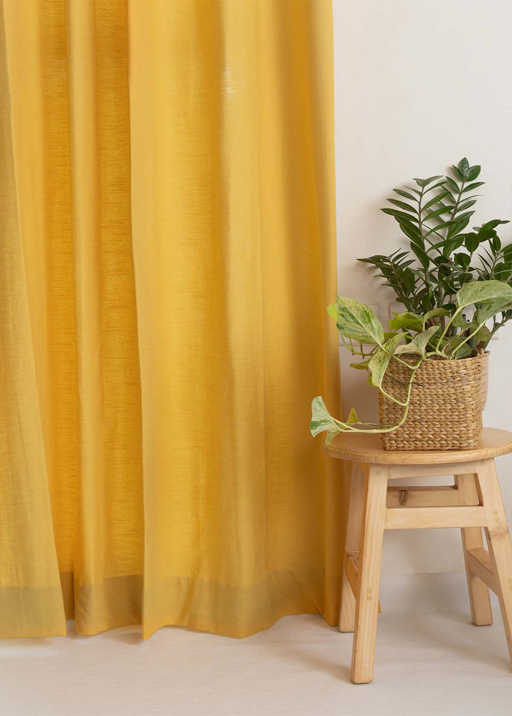 Solid Mustard 100% cotton plain curtain for bedroom - Room darkening - Single Piece | SHOBITAM