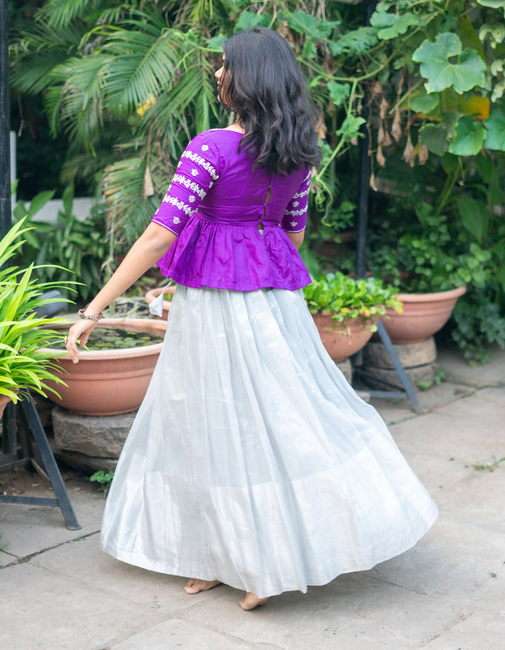 Rich Purple Raw Silk Peplum Blouse & Skirt | SHOBITAM