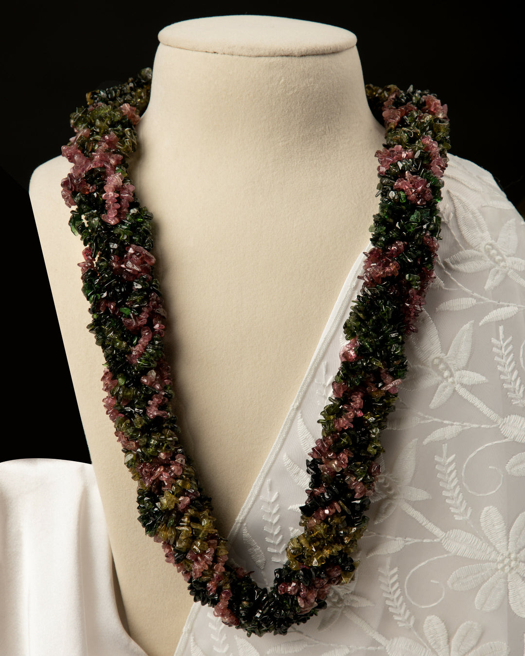 Gulrang Mala: Natural Tourmaline Braided Necklace  | SHOBITAM