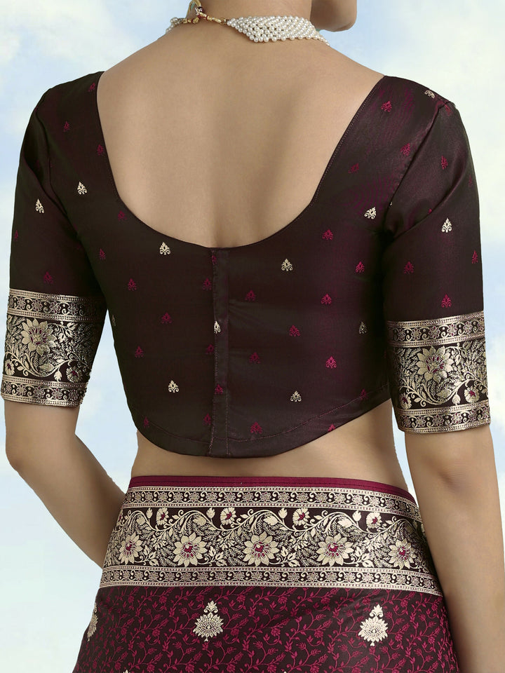 Maroon Banarasi Satin Silk Saree | SHOBITAM