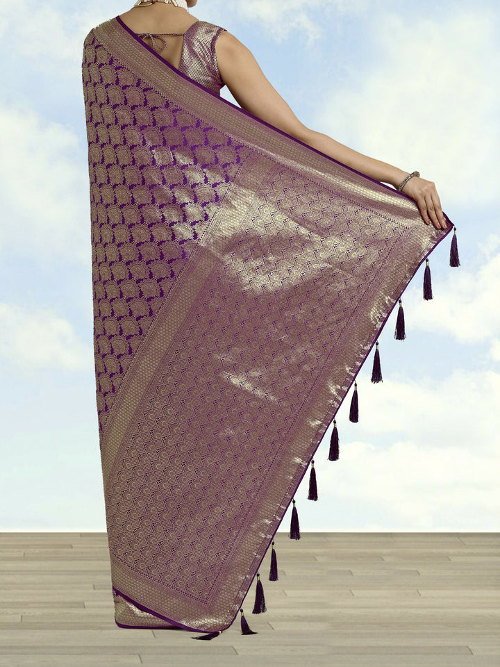 Purple Banarasi Satin Silk Zari Weaving Work Saree | SHOBITAM