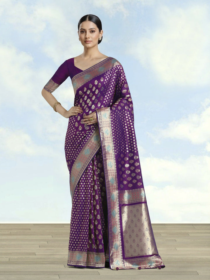 Purple Colour Banarasi Silk Zari Weaving Saree | SHOBITAM