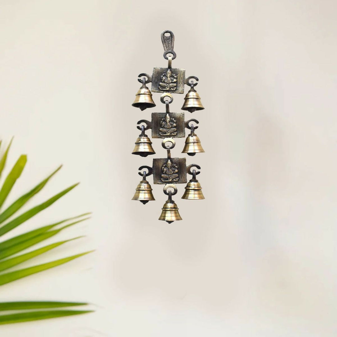 BRASS GANESHA WALL HANGING BELL WITH ANTIQUE FINIS 12*4*1H | SHOBITAM