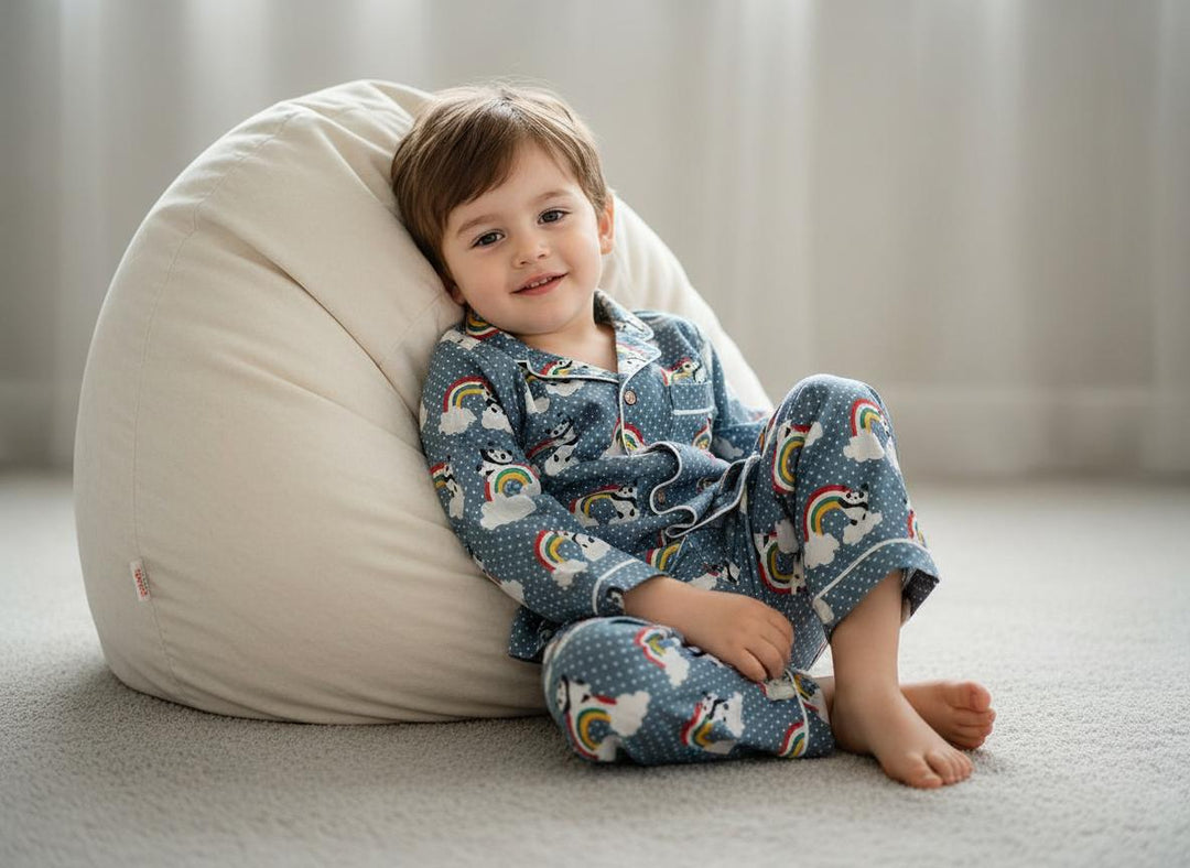 Rainbow Panda in Grey Cotton Print Nightsuit | SHOBITAM