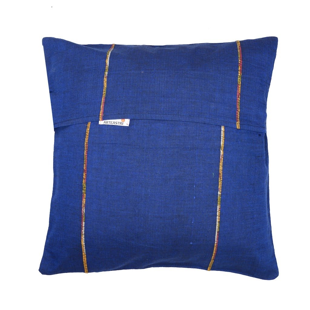 Navy White Kantha Cotton Sofa Cushion Cover - Pack of 1 | SHOBITAM