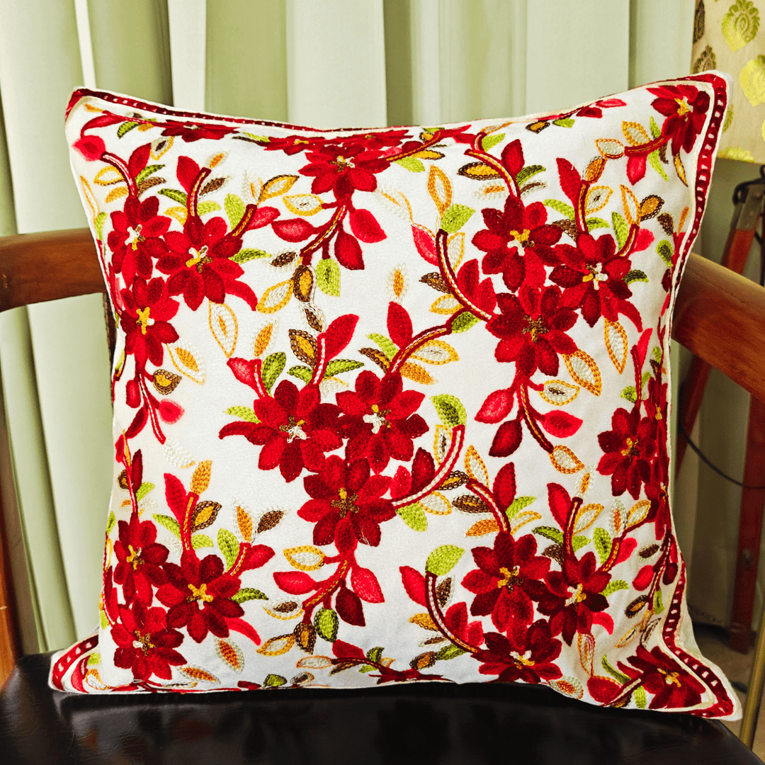 Bauchaar Embroidered Cushion Cover, 16" x 16", Pack of 1 | SHOBITAM
