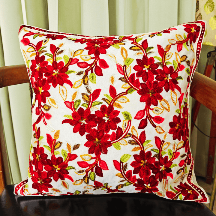 Bauchaar Embroidered Cushion Cover, 16" x 16", Pack of 1 | SHOBITAM