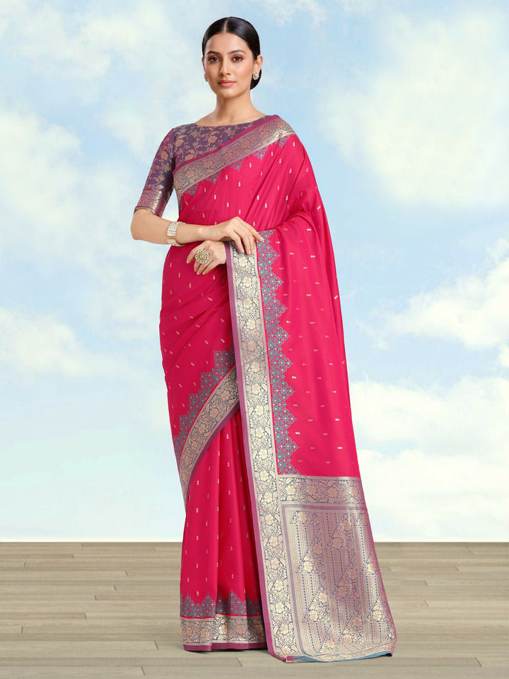 Banarasi Silk Pink Color Weaving Saree  | SHOBITAM