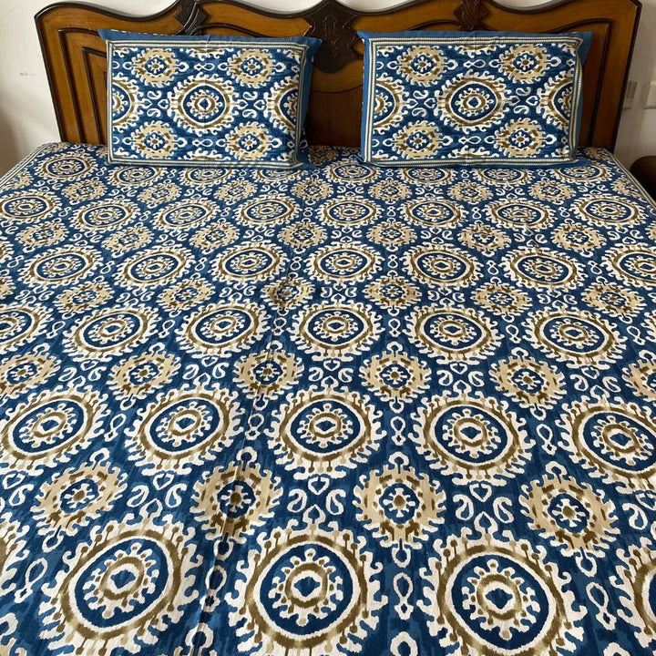 Neel Chakra Ikat Print Bedsheet Set