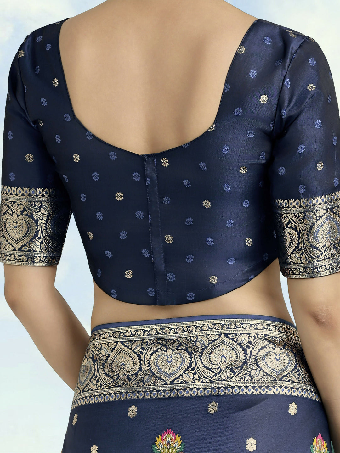 Navy blue Banarasi Zari Woven Satin Silk Saree | SHOBITAM