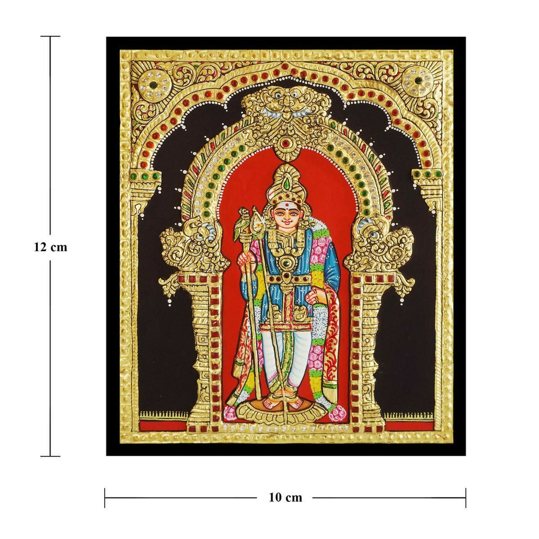 10*12 TANJORE PAINTING MURUGAN Authentic With 22 Ct Gold Foil and Jaipur Gemstones,Unframed  | SHOBITAM