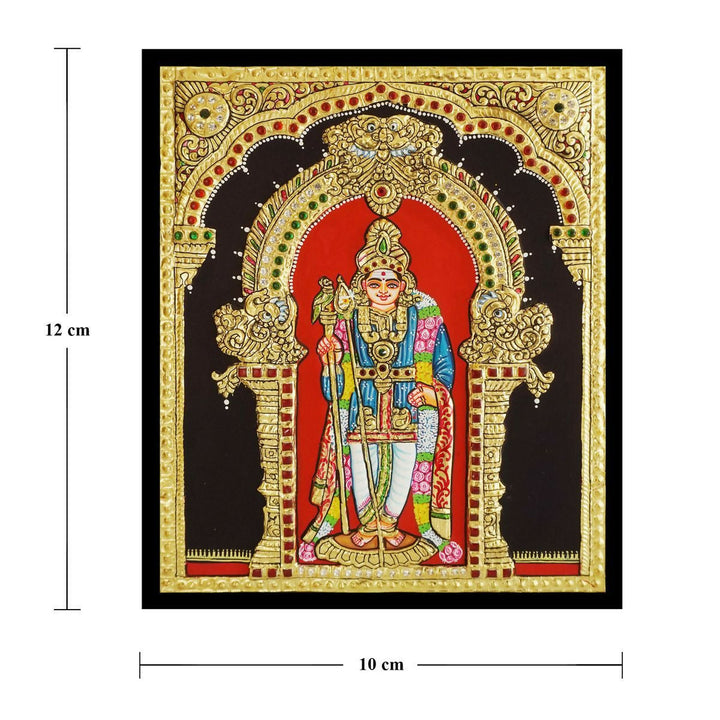 10*12 TANJORE PAINTING MURUGAN Authentic With 22 Ct Gold Foil and Jaipur Gemstones,Unframed  | SHOBITAM