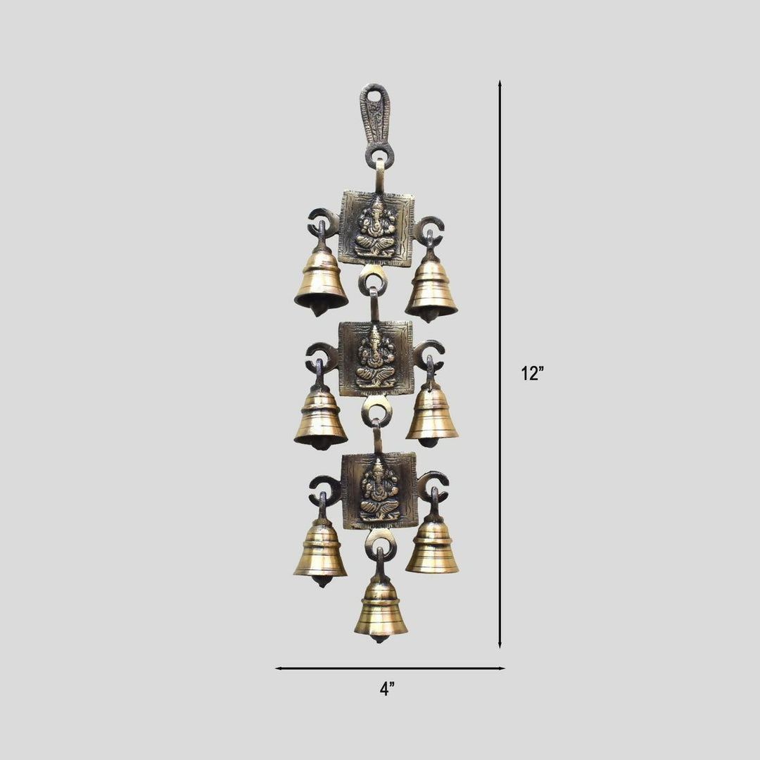 BRASS GANESHA WALL HANGING BELL WITH ANTIQUE FINIS 12*4*1H | SHOBITAM