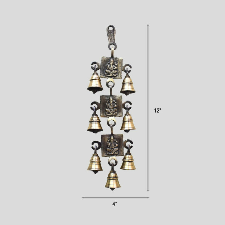 BRASS GANESHA WALL HANGING BELL WITH ANTIQUE FINIS 12*4*1H | SHOBITAM