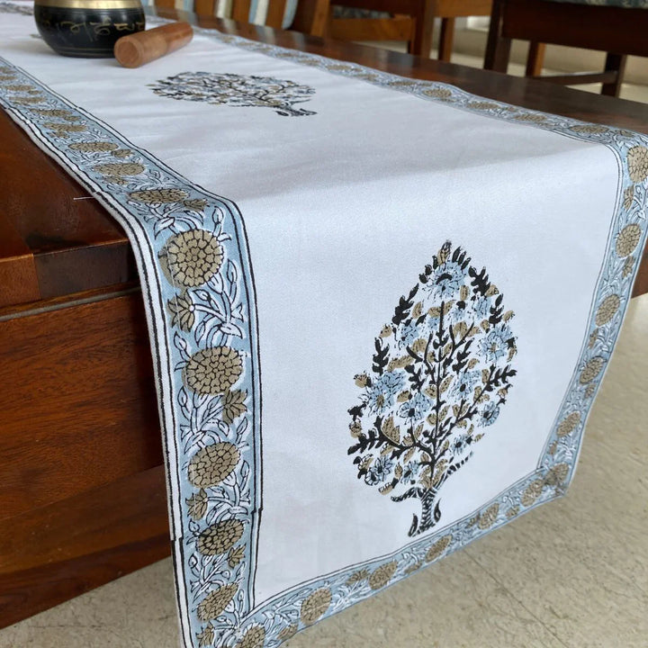 Shiraz Hand Block Printed Table Runner, 100% cotton, 13" x 72"